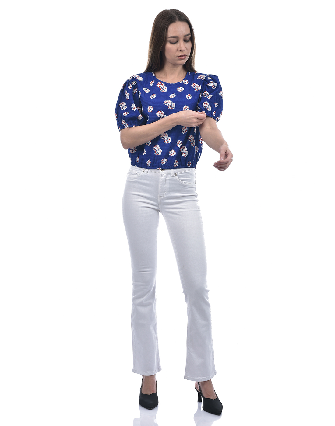 ONLY Women Printed Blue Top