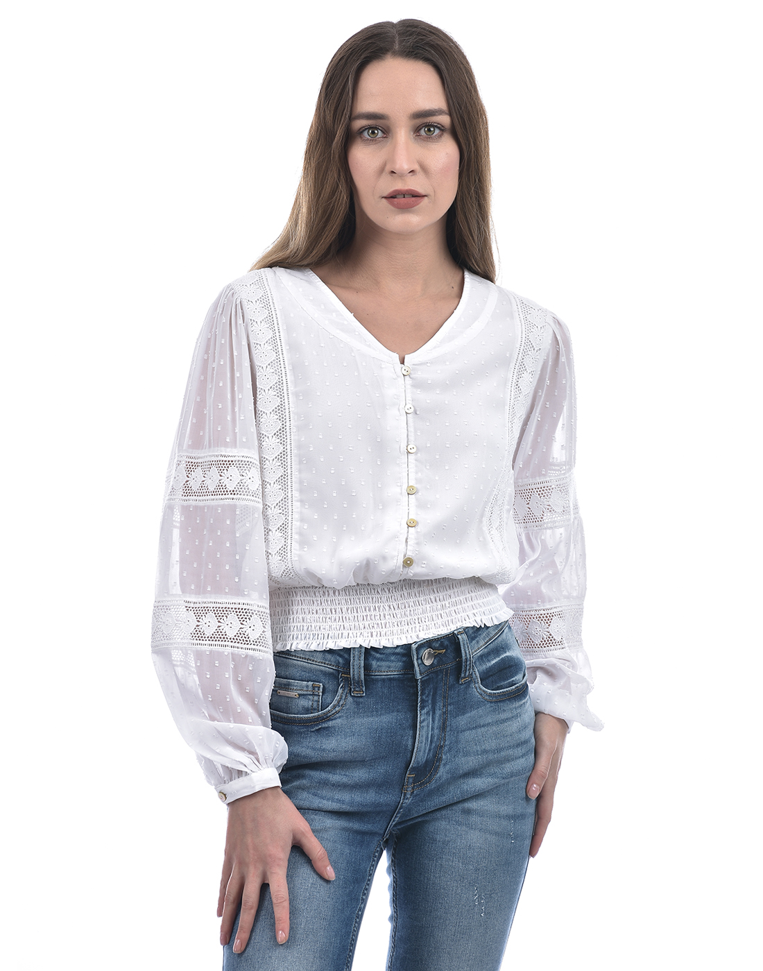 ONLY Women Self Design White Top