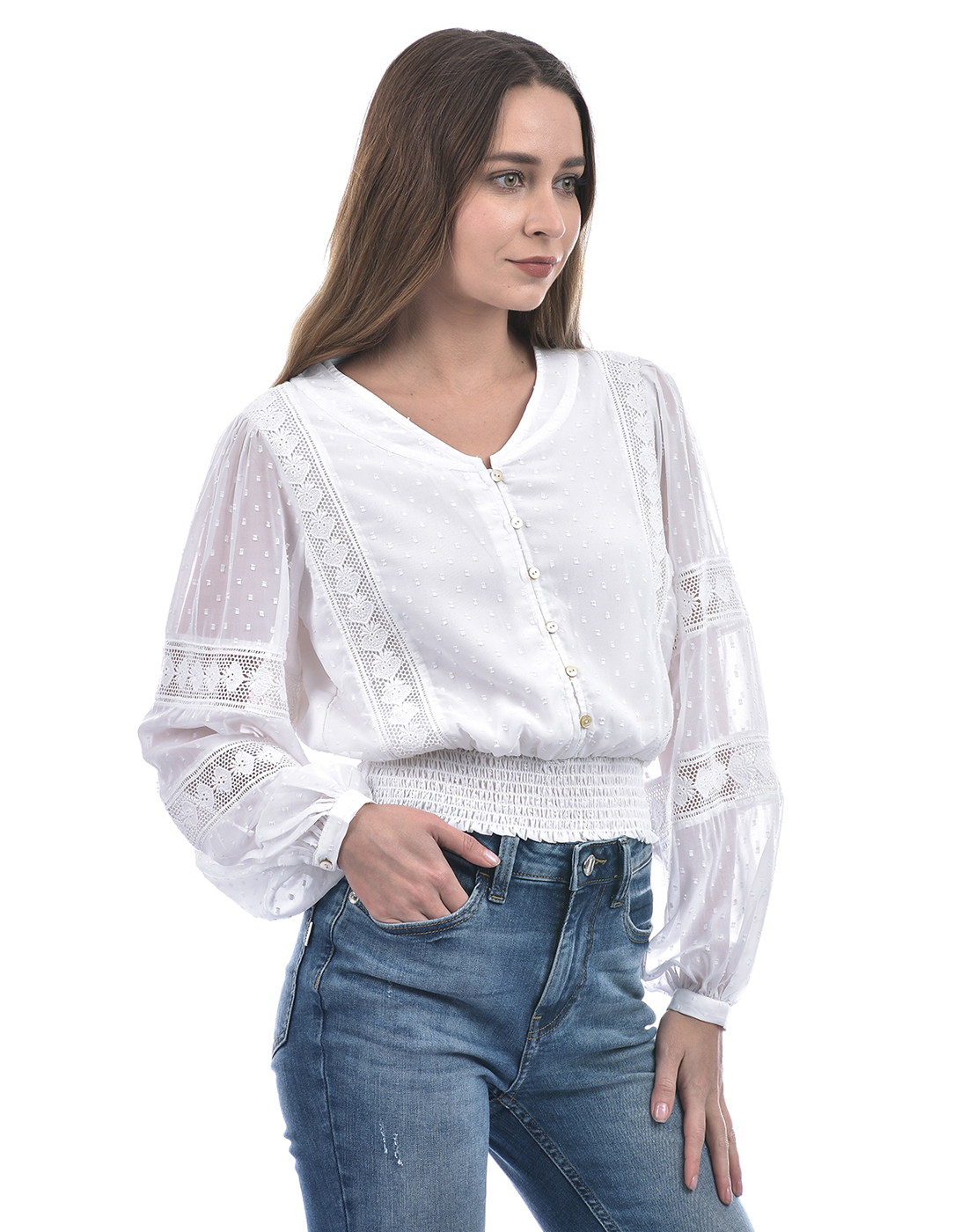 ONLY Women Self Design White Top