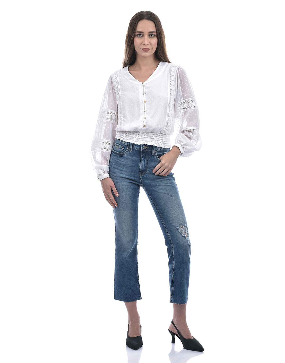 ONLY Women Self Design White Top