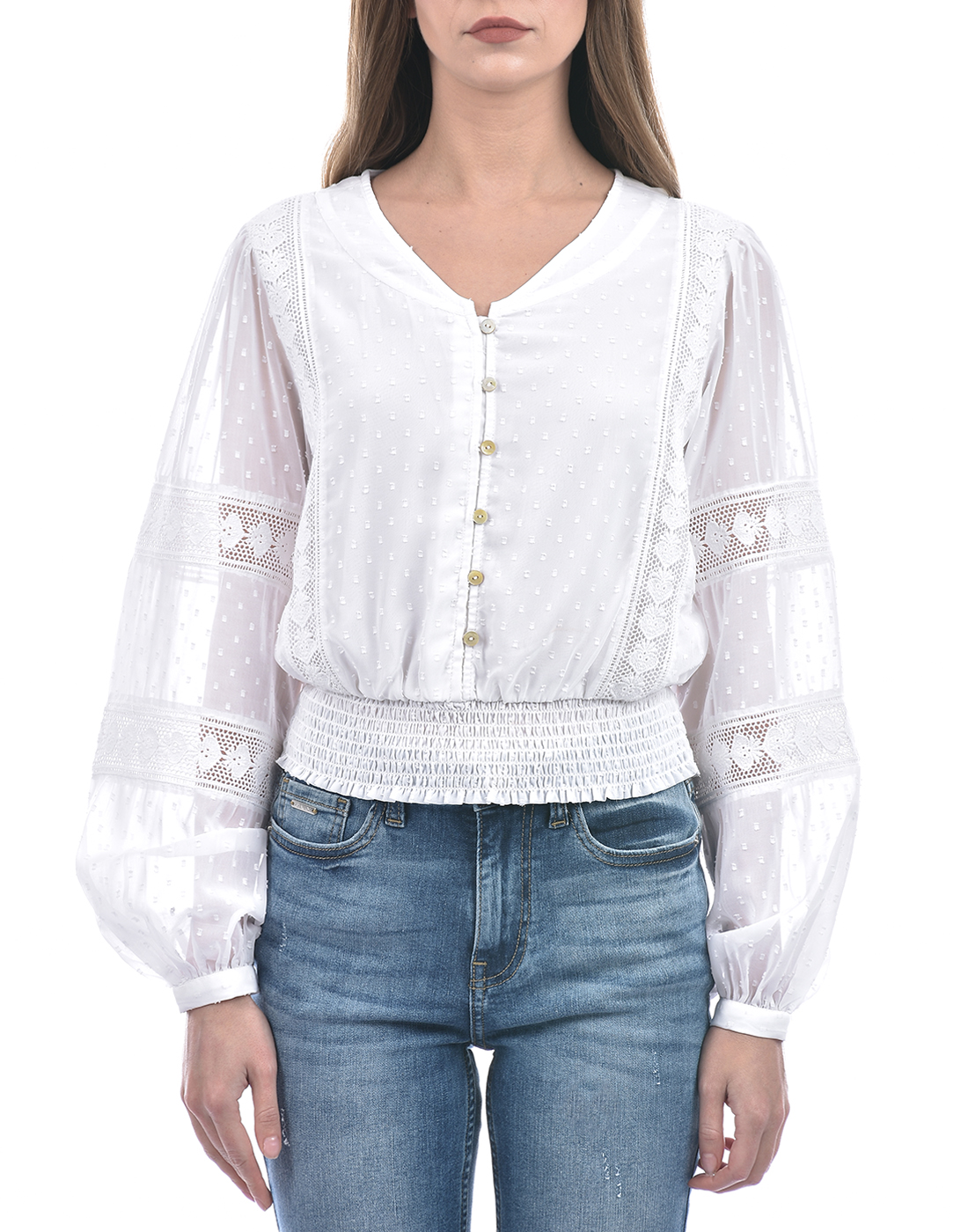 ONLY Women Self Design White Top