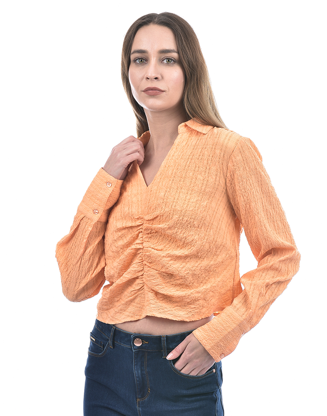 ONLY Women Textured Orange Top