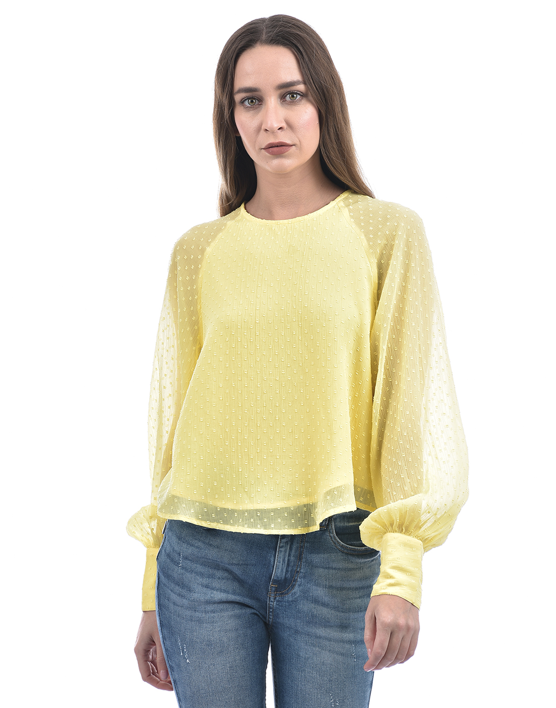 ONLY Women Self Design Yellow Top