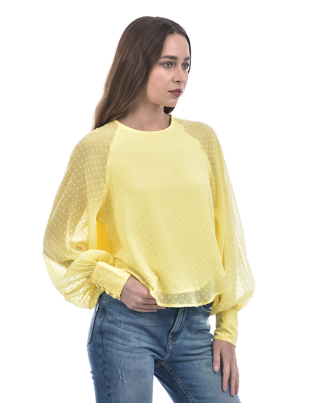 ONLY Women Self Design Yellow Top