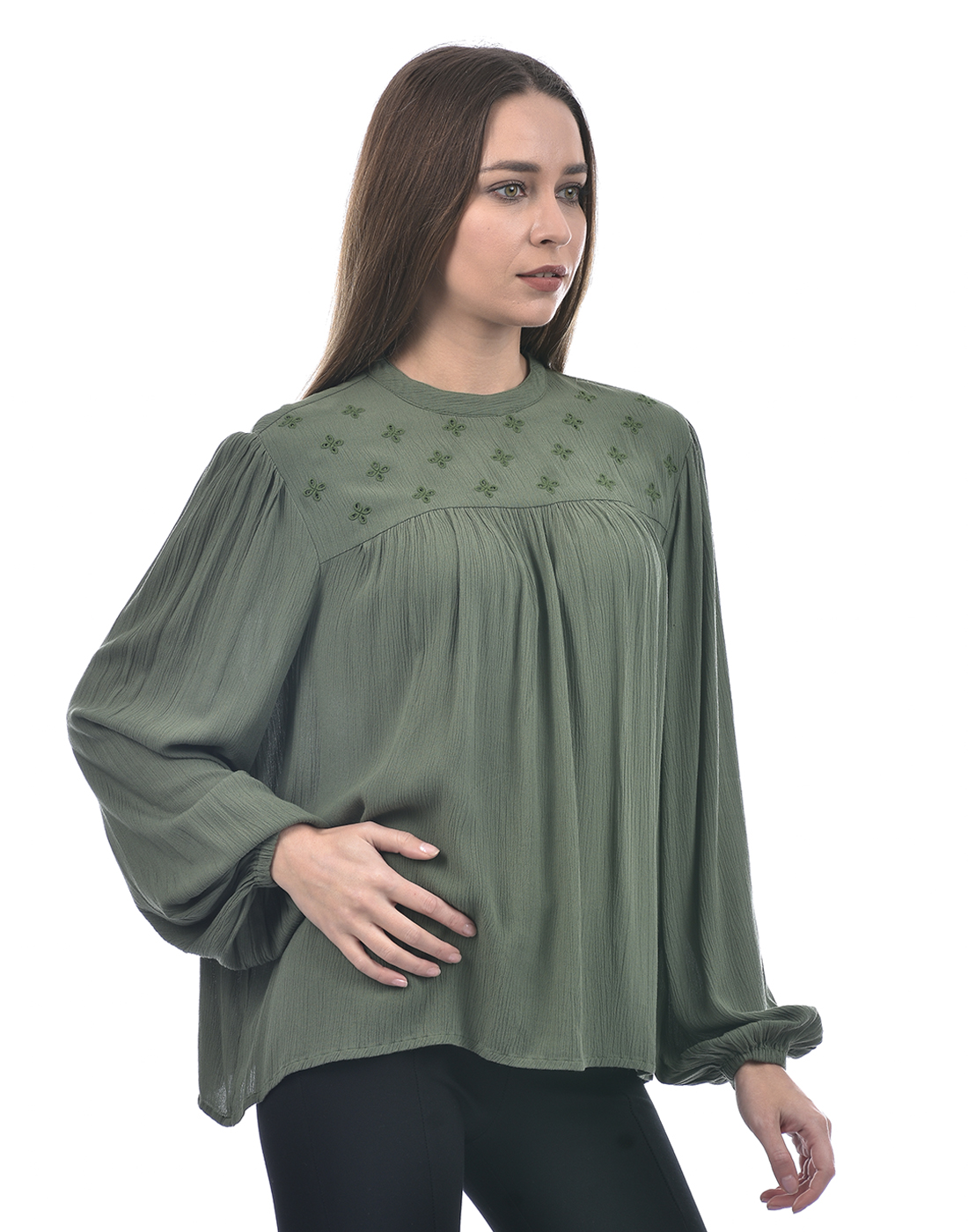 ONLY Women Embroidered Green Top