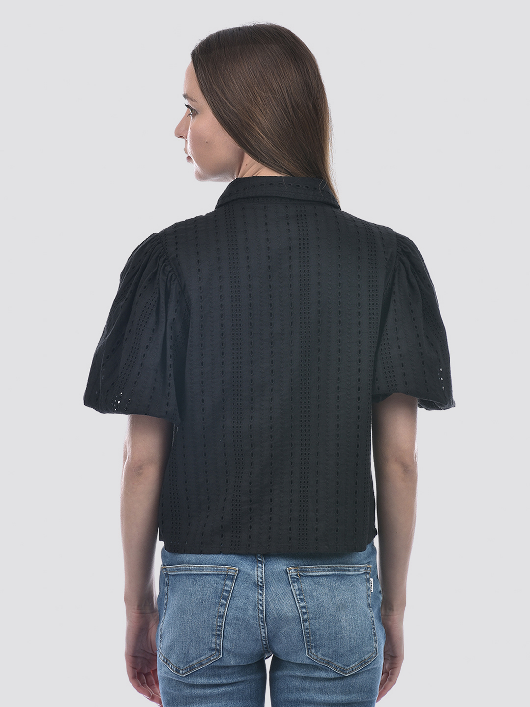ONLY Women Self Design Black Shirt