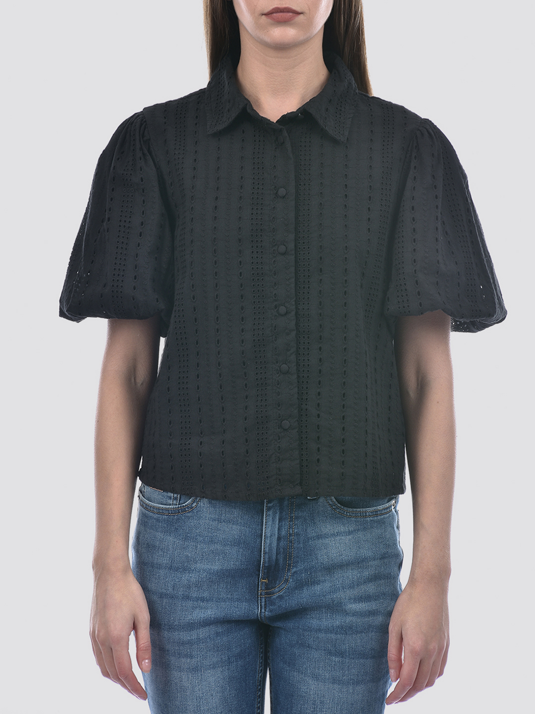 ONLY Women Self Design Black Shirt