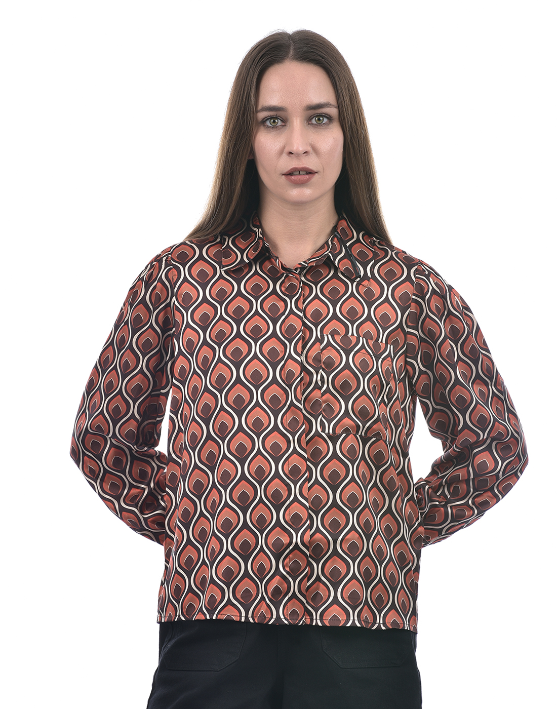 ONLY Women Printed Brown Shirt