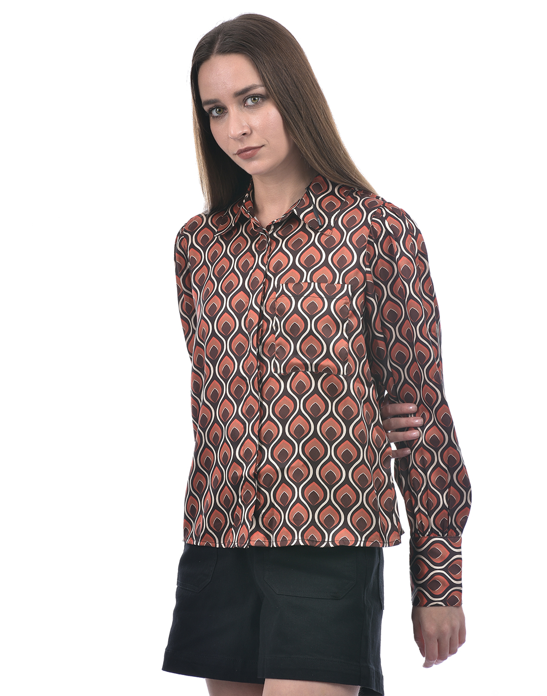 ONLY Women Printed Brown Shirt