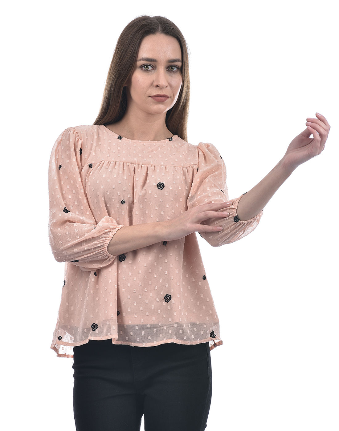 ONLY Women Embroidered Peach Top