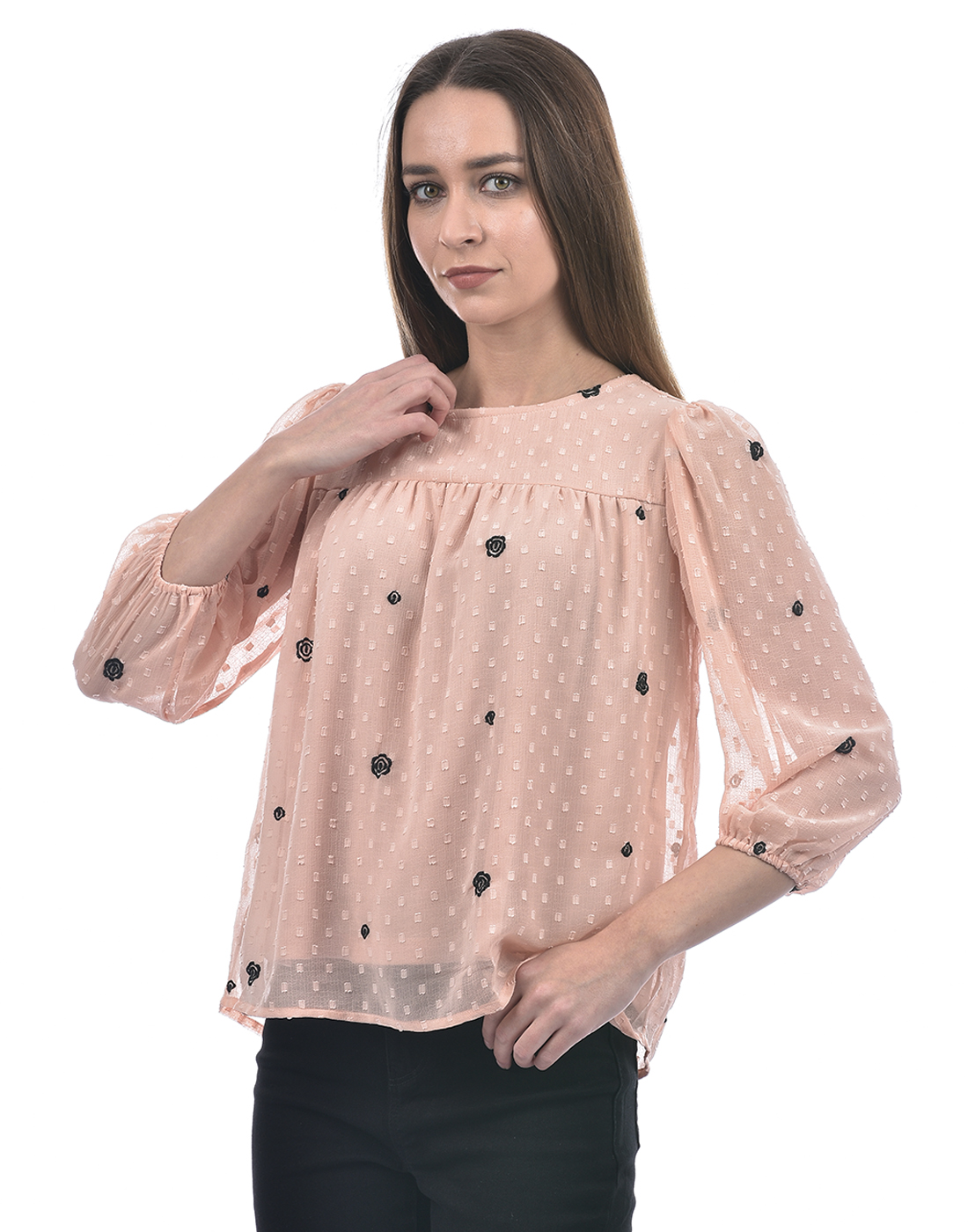 ONLY Women Embroidered Peach Top