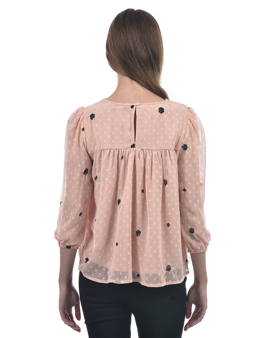 ONLY Women Embroidered Peach Top