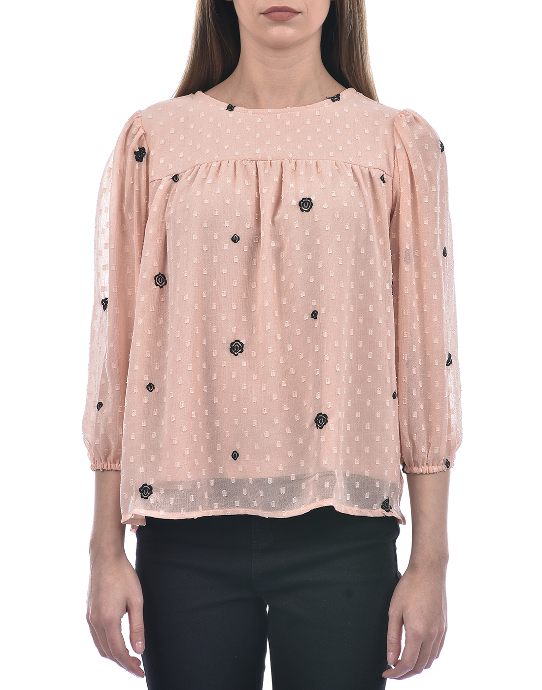 ONLY Women Embroidered Peach Top