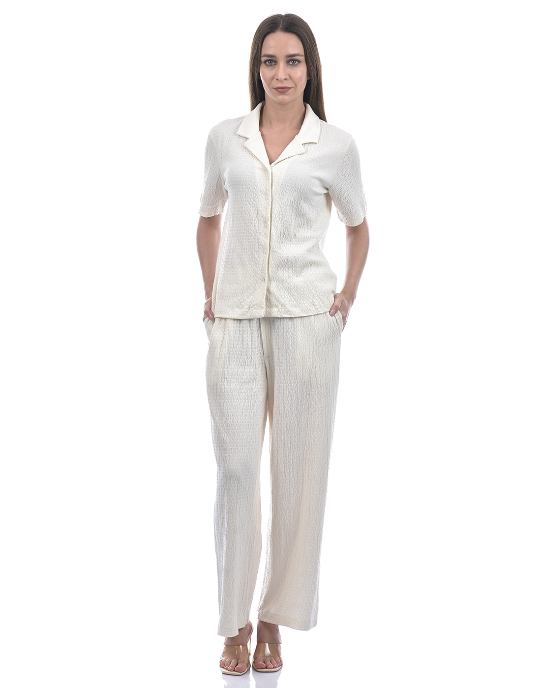 ONLY Women Solid Off White Trousers