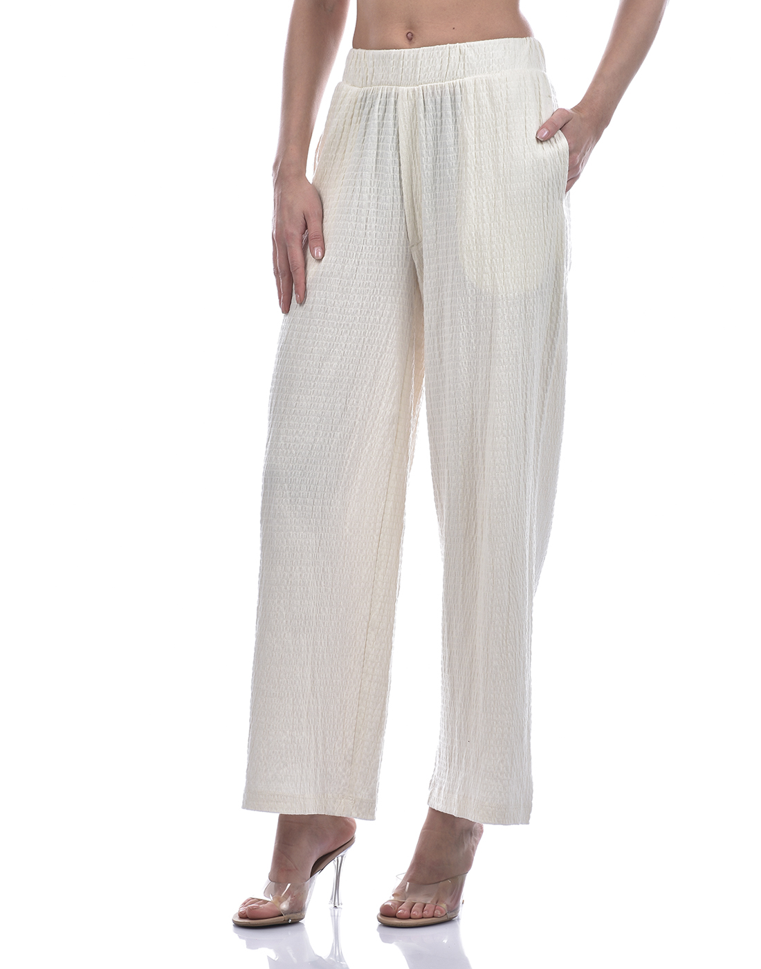 ONLY Women Solid Off White Trousers