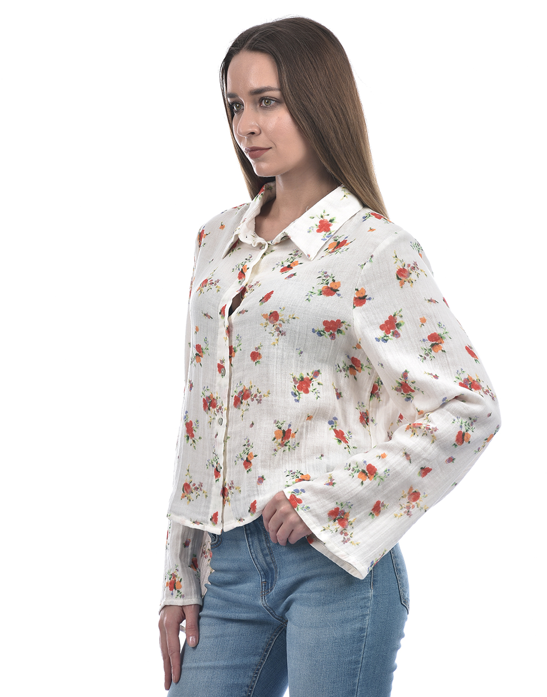 ONLY Women Printed Off White Shirt