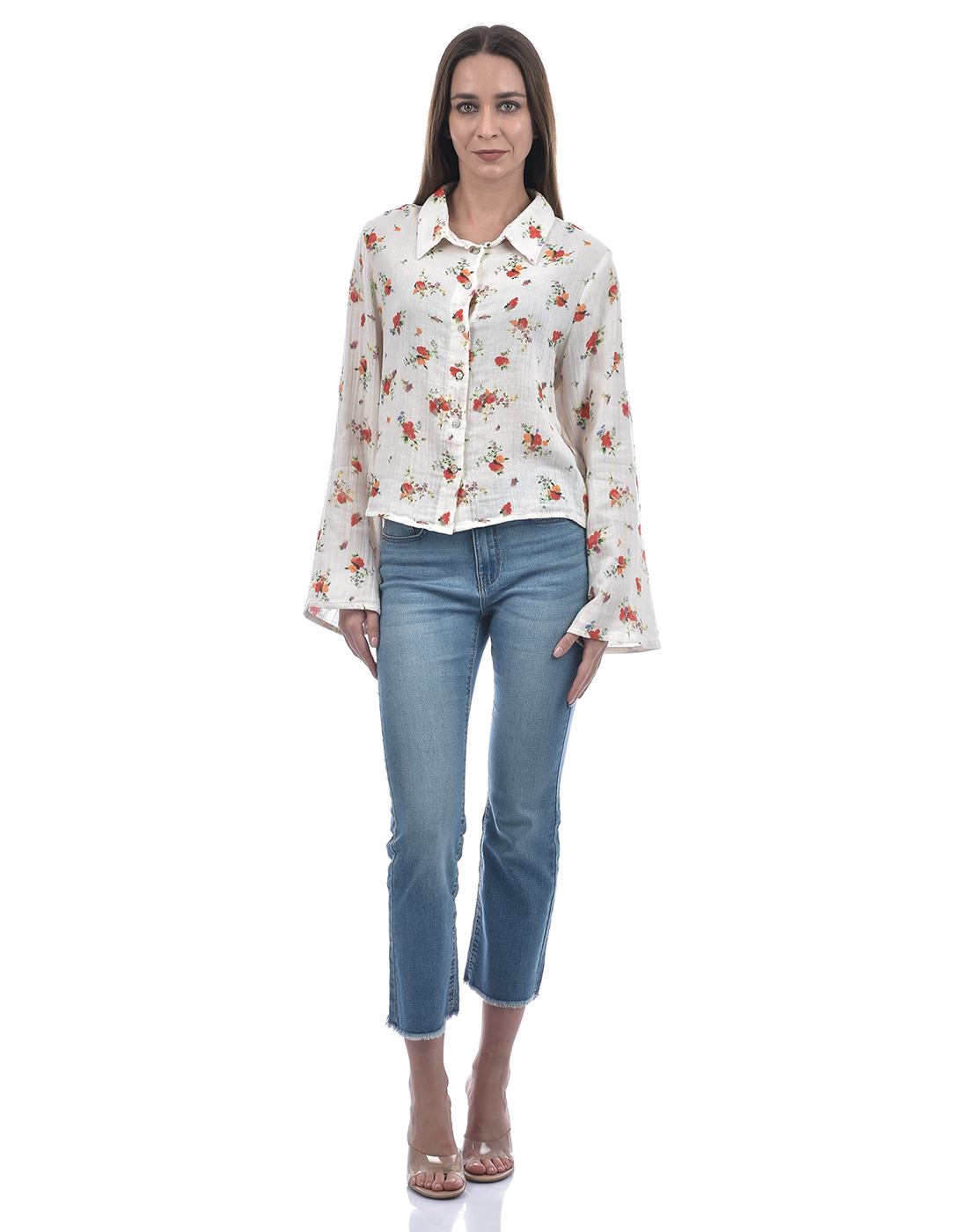 ONLY Women Printed Off White Shirt