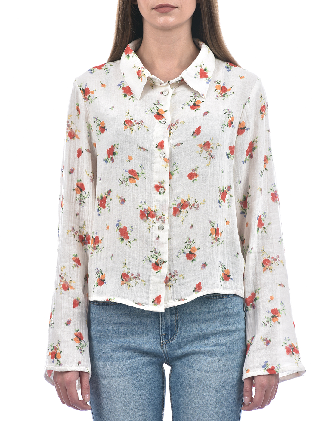 ONLY Women Printed Off White Shirt