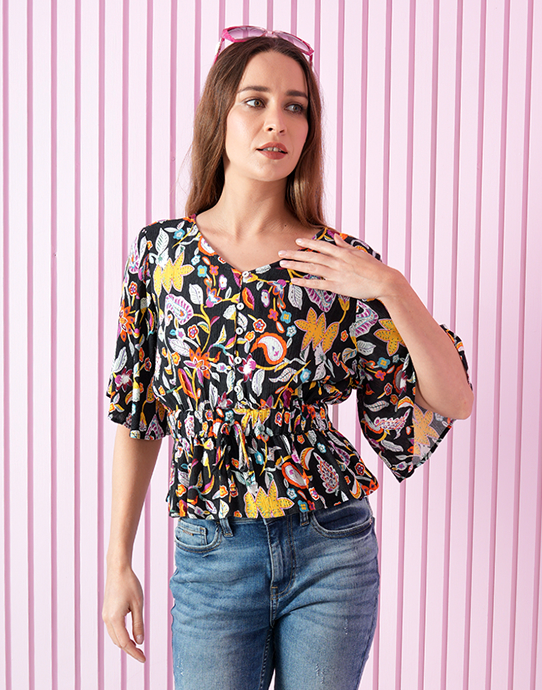 ONLY Women Printed Black Top