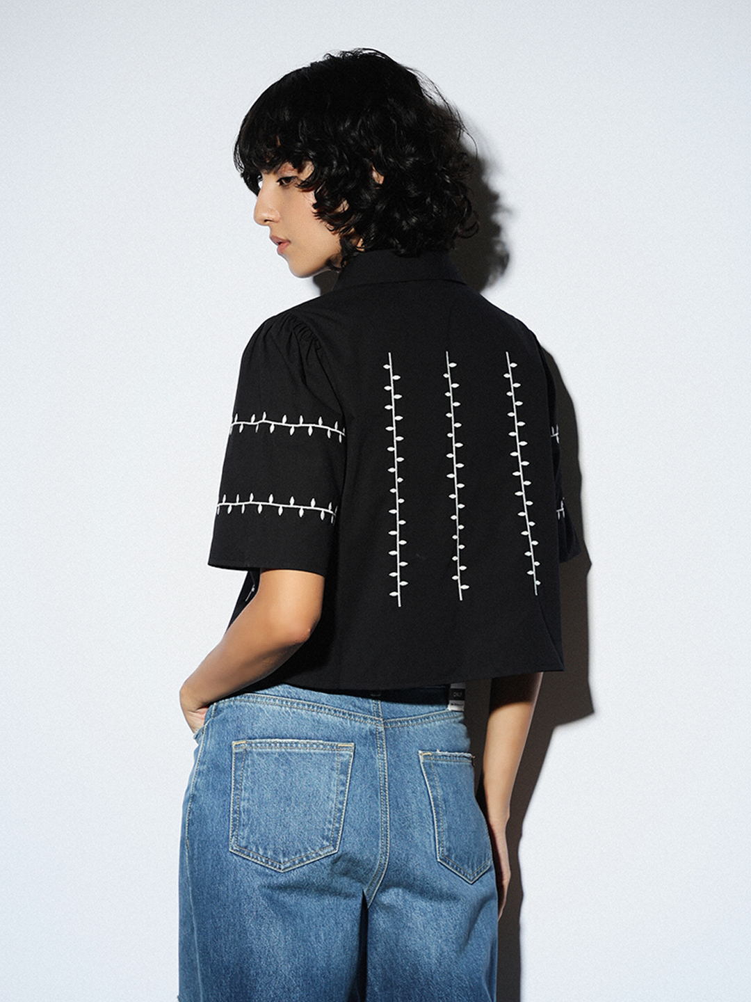 ONLY Women Embroidered Black Shirt