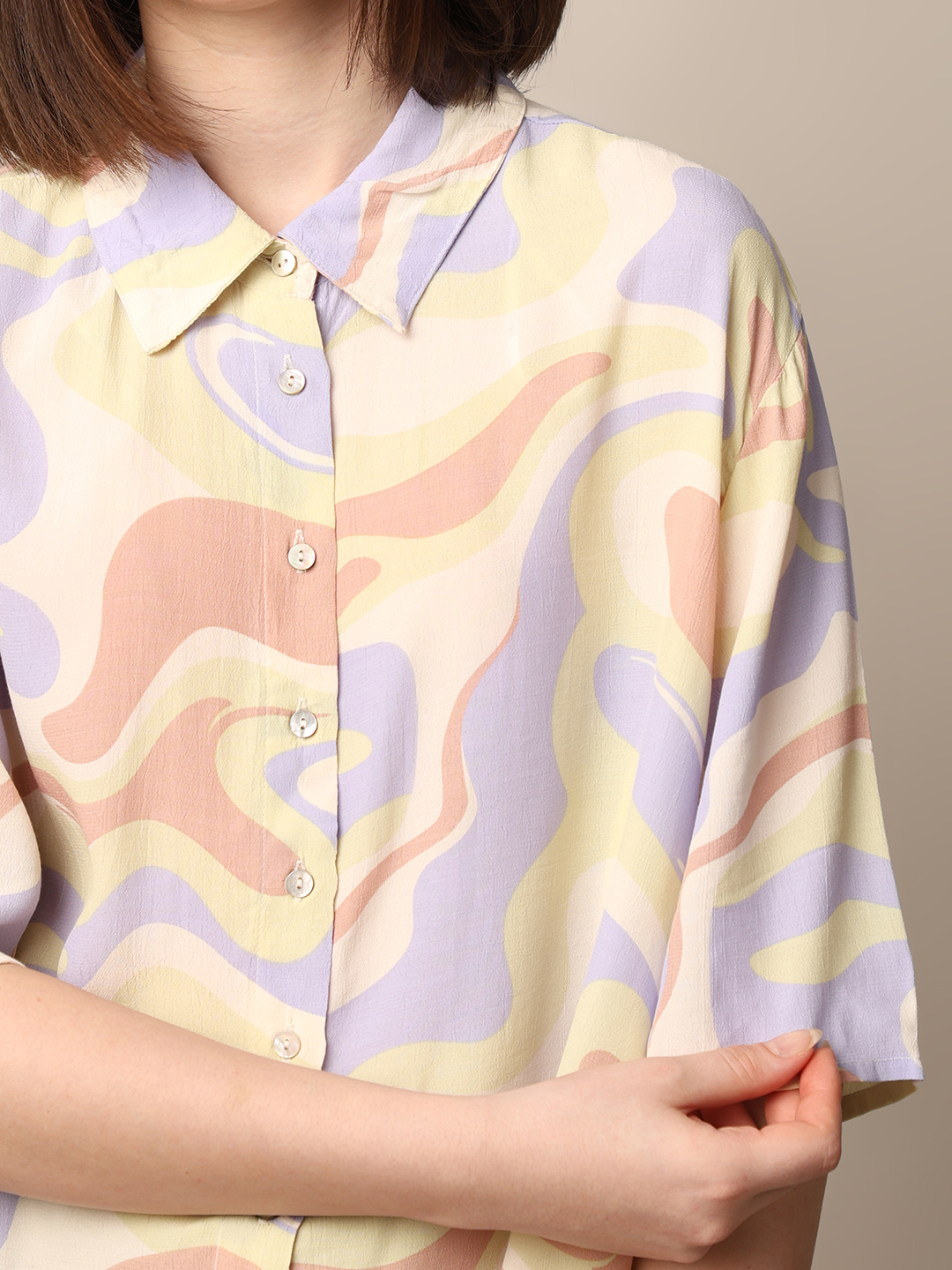ONLY Women Printed Beige Shirt