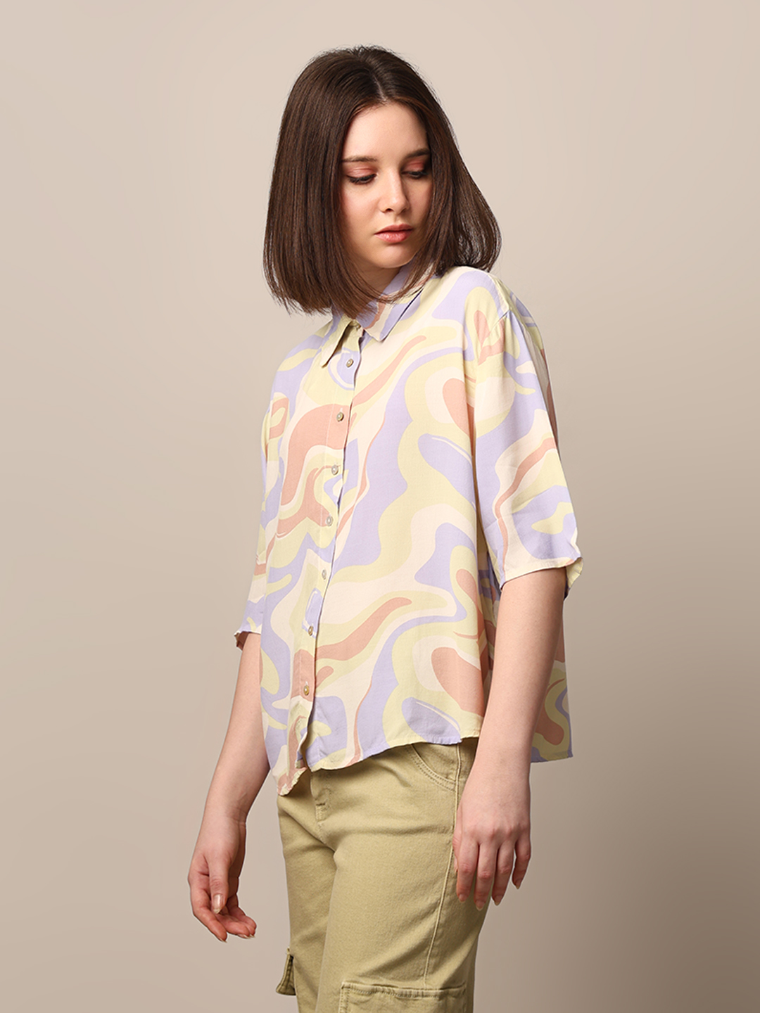 ONLY Women Printed Beige Shirt