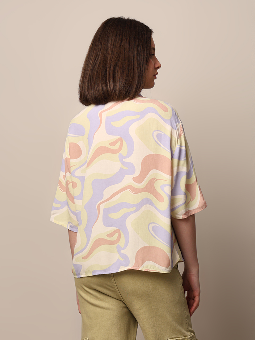 ONLY Women Printed Beige Shirt