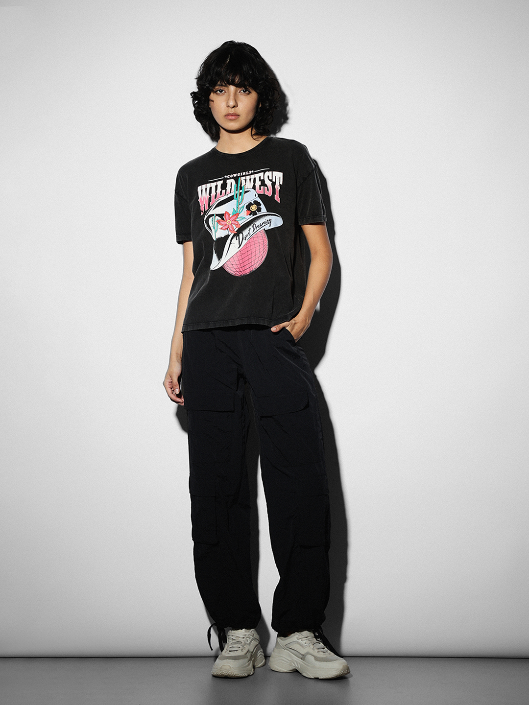 ONLY Women Printed Black T-Shirt