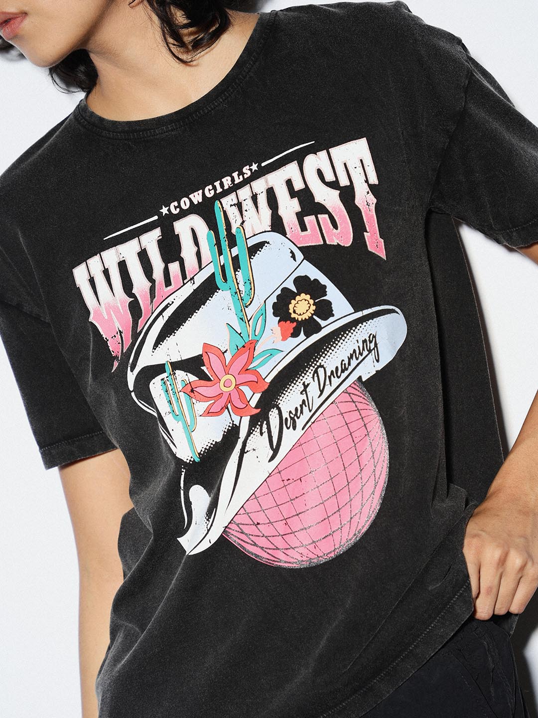ONLY Women Printed Black T-Shirt