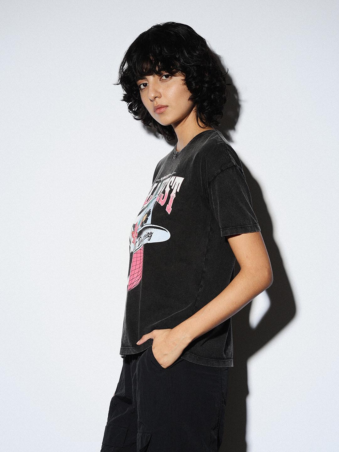 ONLY Women Printed Black T-Shirt