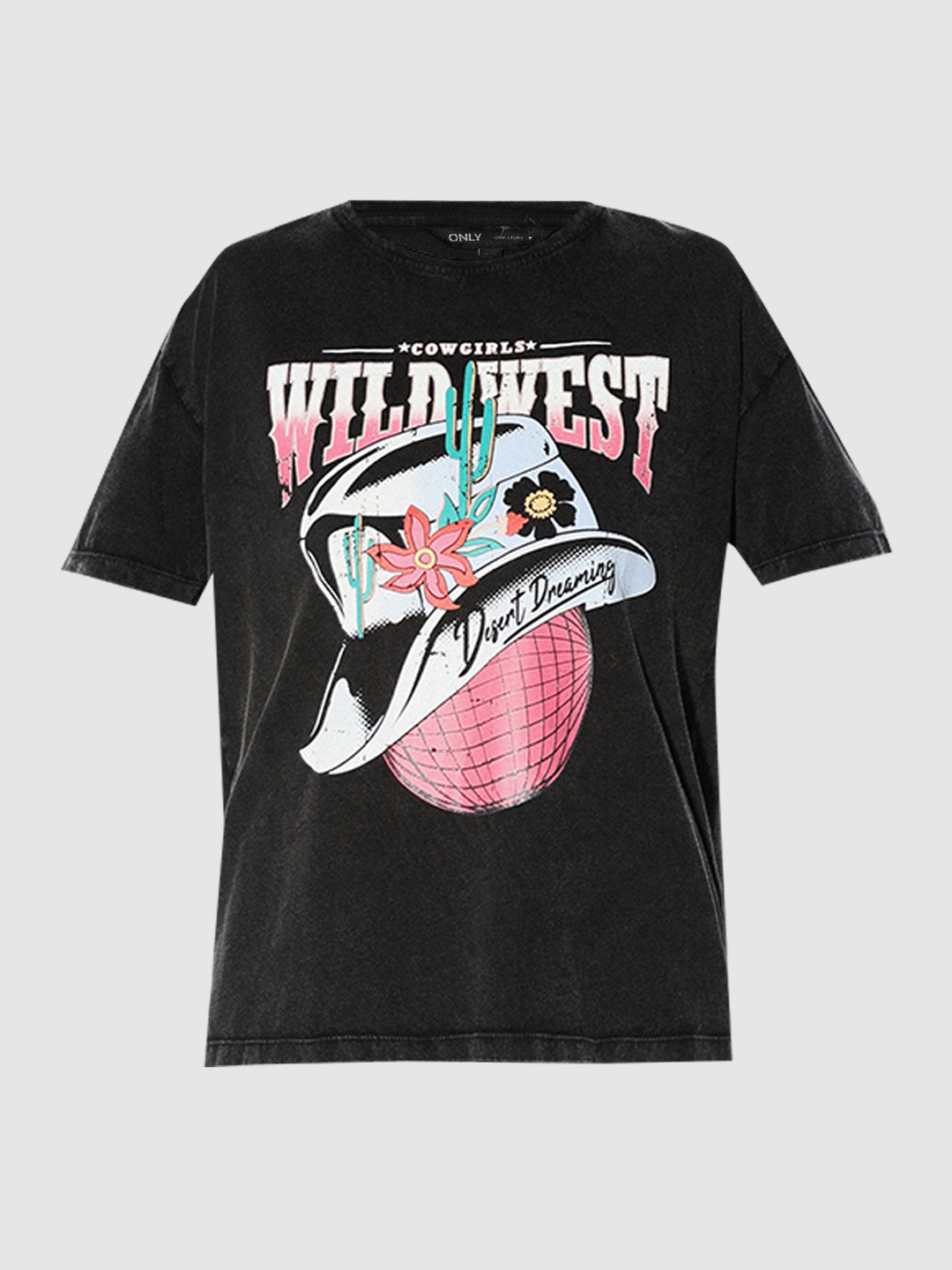 ONLY Women Printed Black T-Shirt