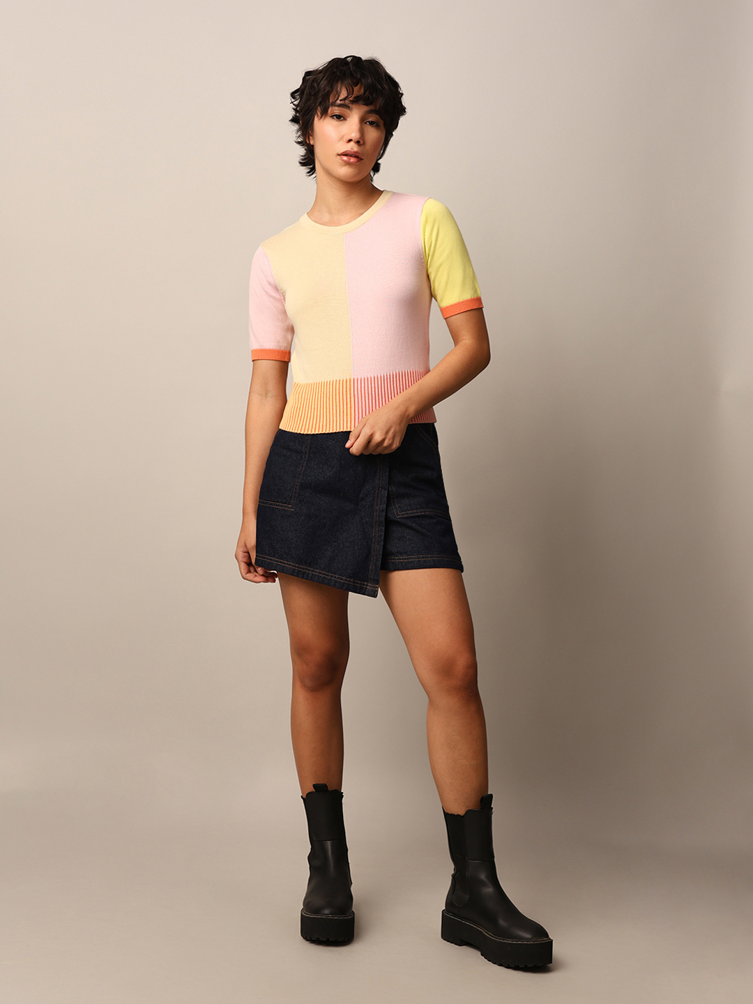 ONLY Women Color Block Multicolor Top