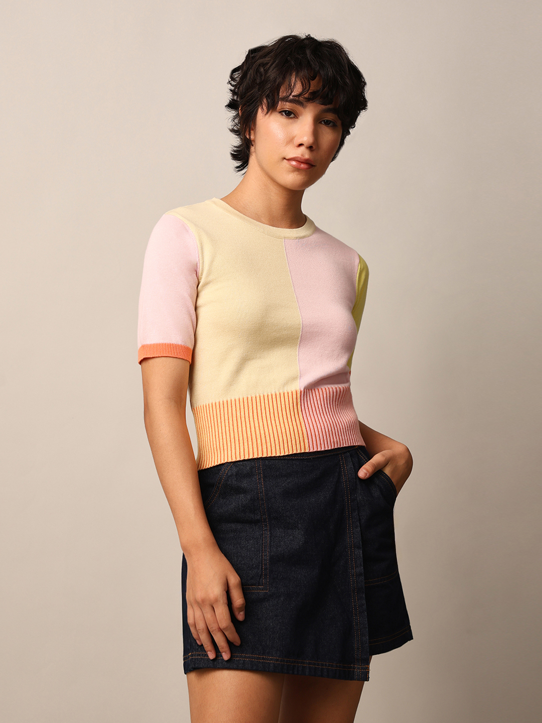 ONLY Women Color Block Multicolor Top