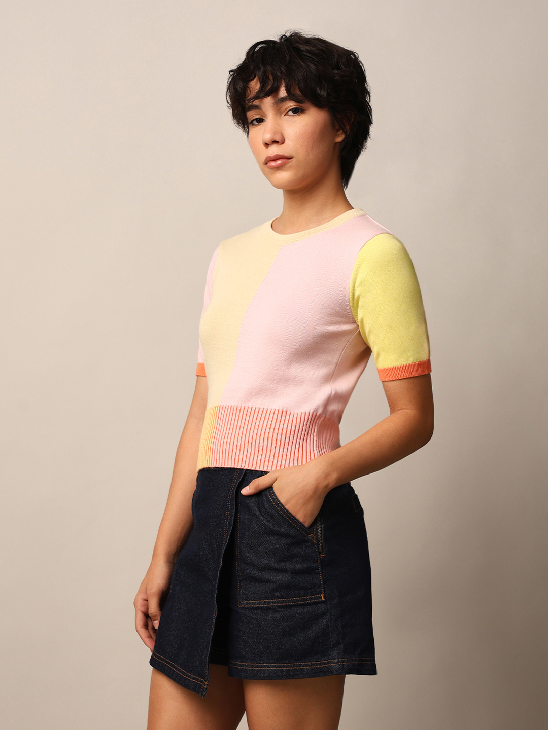 ONLY Women Color Block Multicolor Top