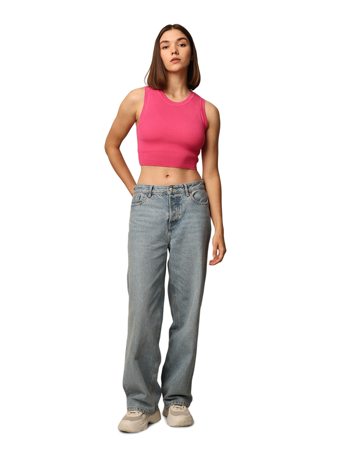 ONLY Women Solid Pink Top