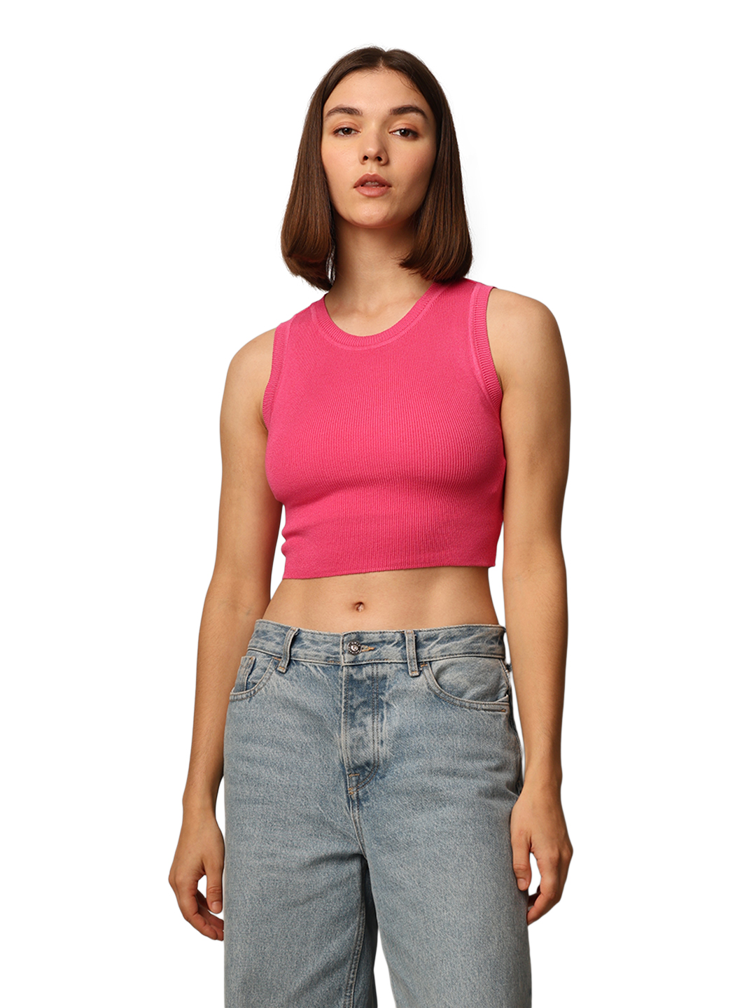 ONLY Women Solid Pink Top