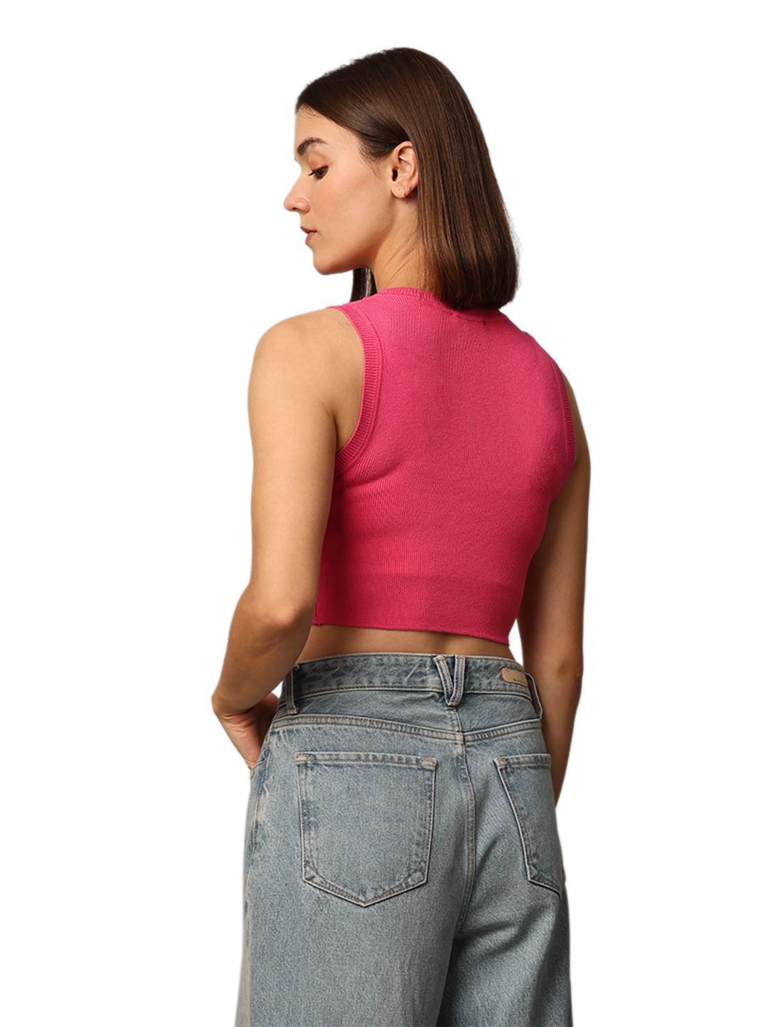 ONLY Women Solid Pink Top