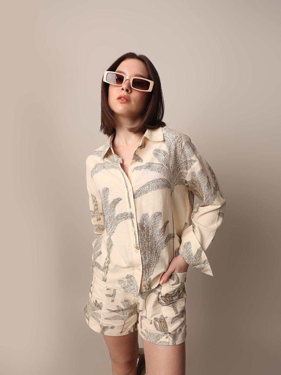 ONLY Women Printed Beige Shirt