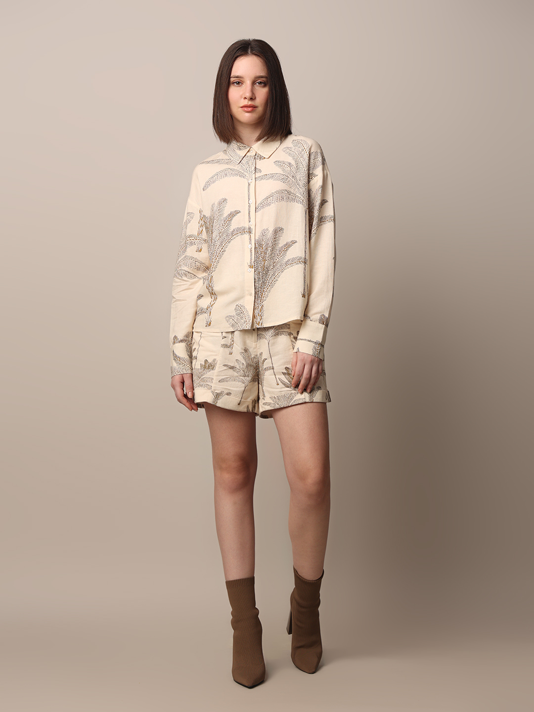 ONLY Women Printed Beige Shirt