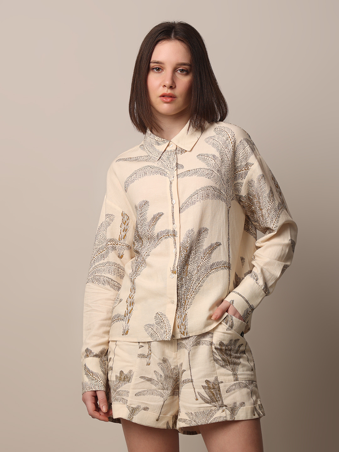 ONLY Women Printed Beige Shirt