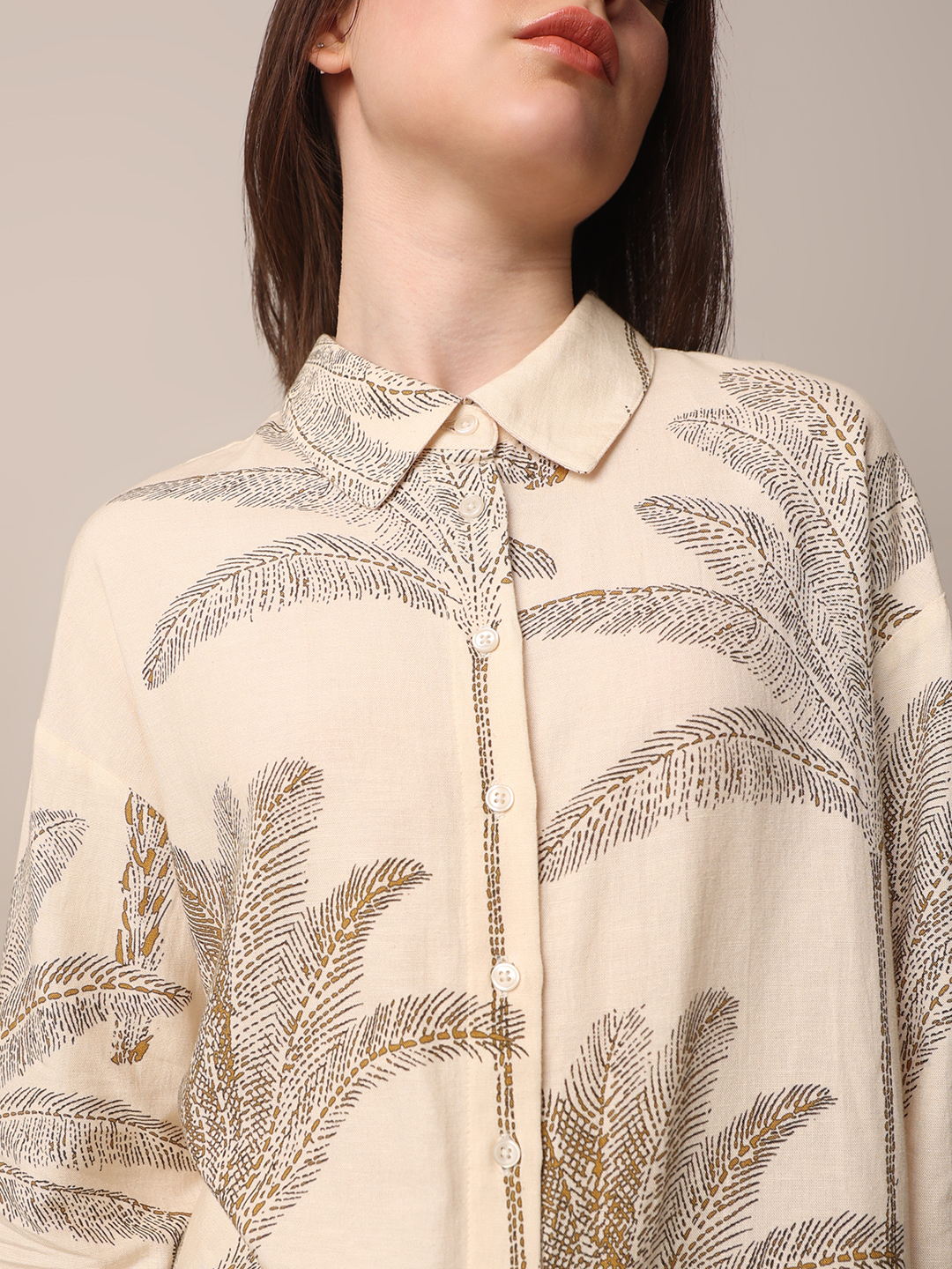 ONLY Women Printed Beige Shirt