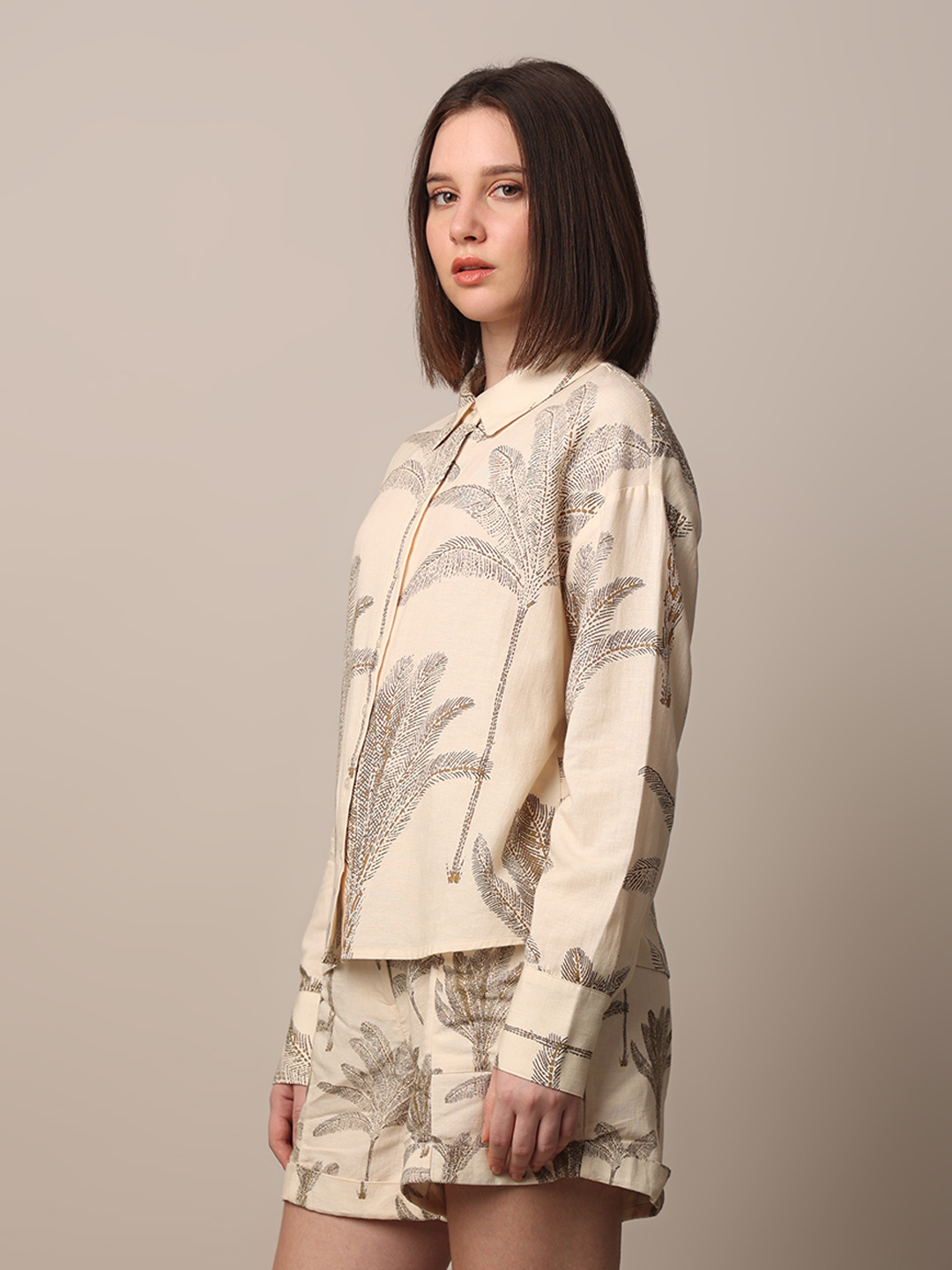 ONLY Women Printed Beige Shirt