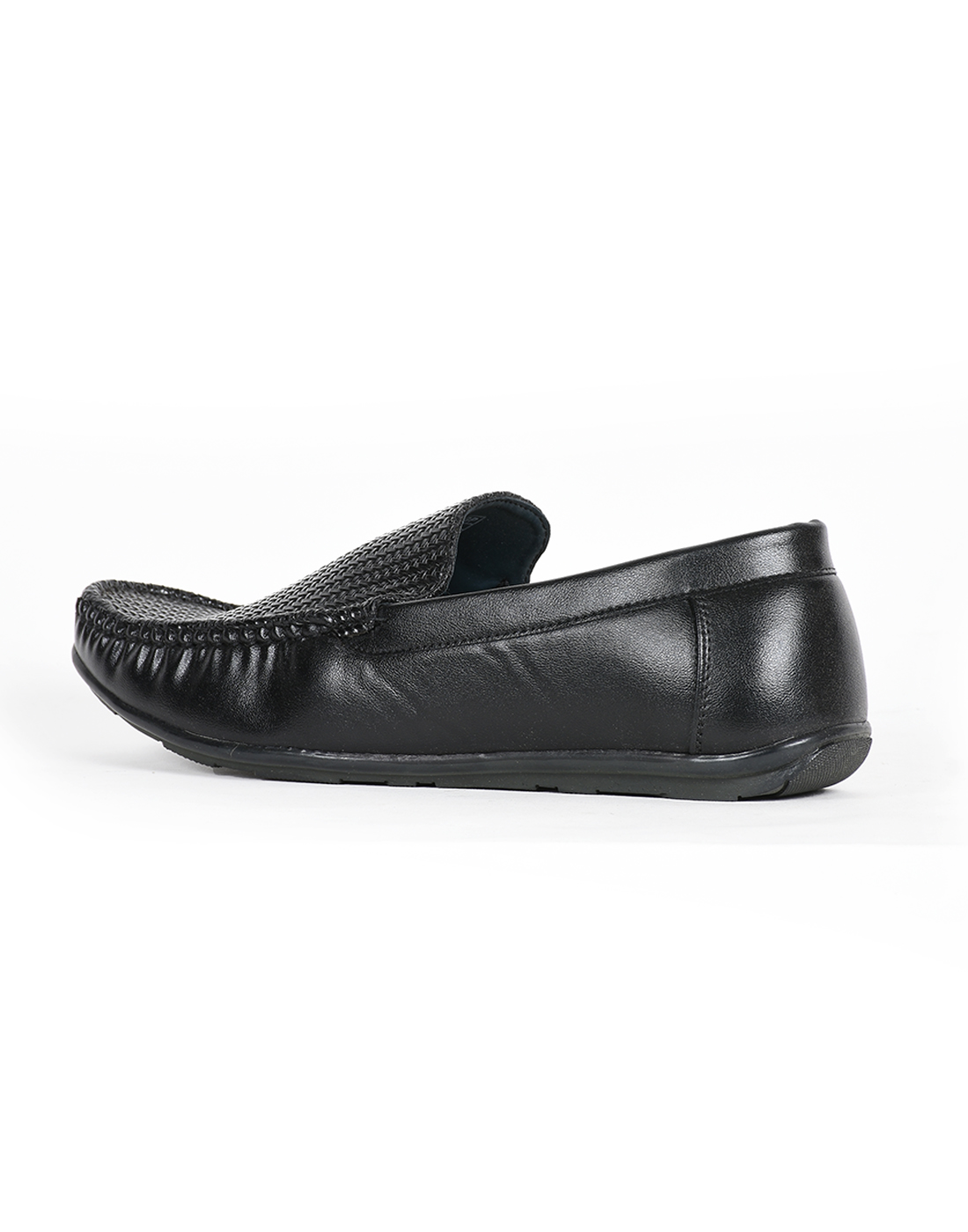 PARAGON Mens Textured Black Moccasins | Slip On Casual Wear Moccasin Shoes for Men