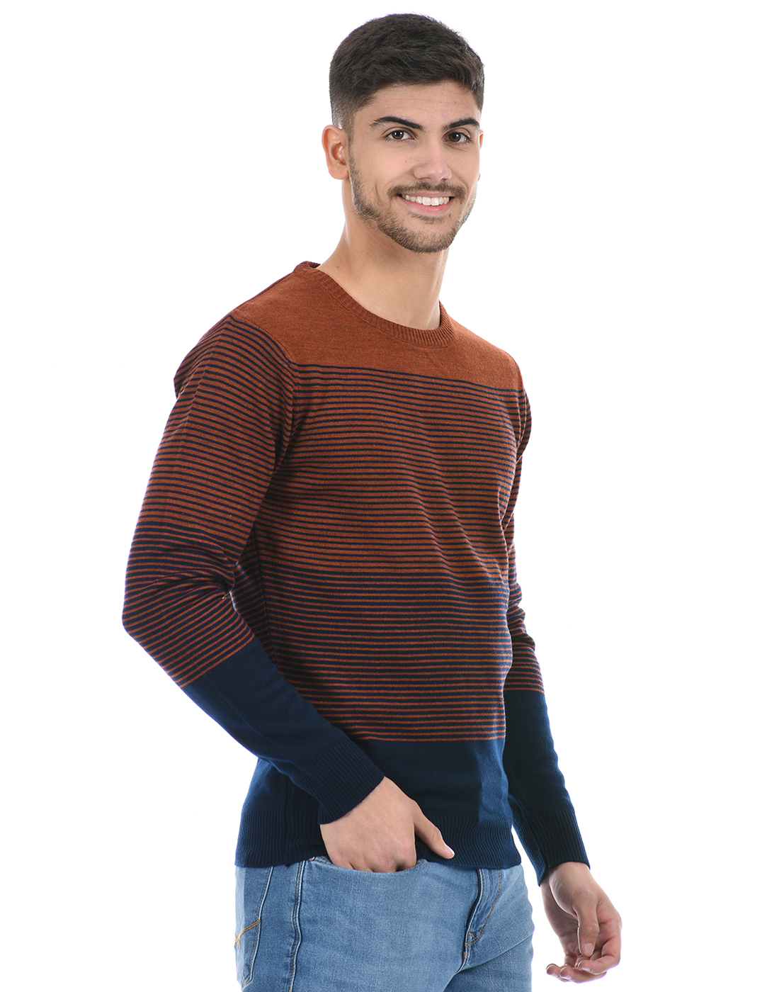 Porto Bello Men Striped Navy Sweater