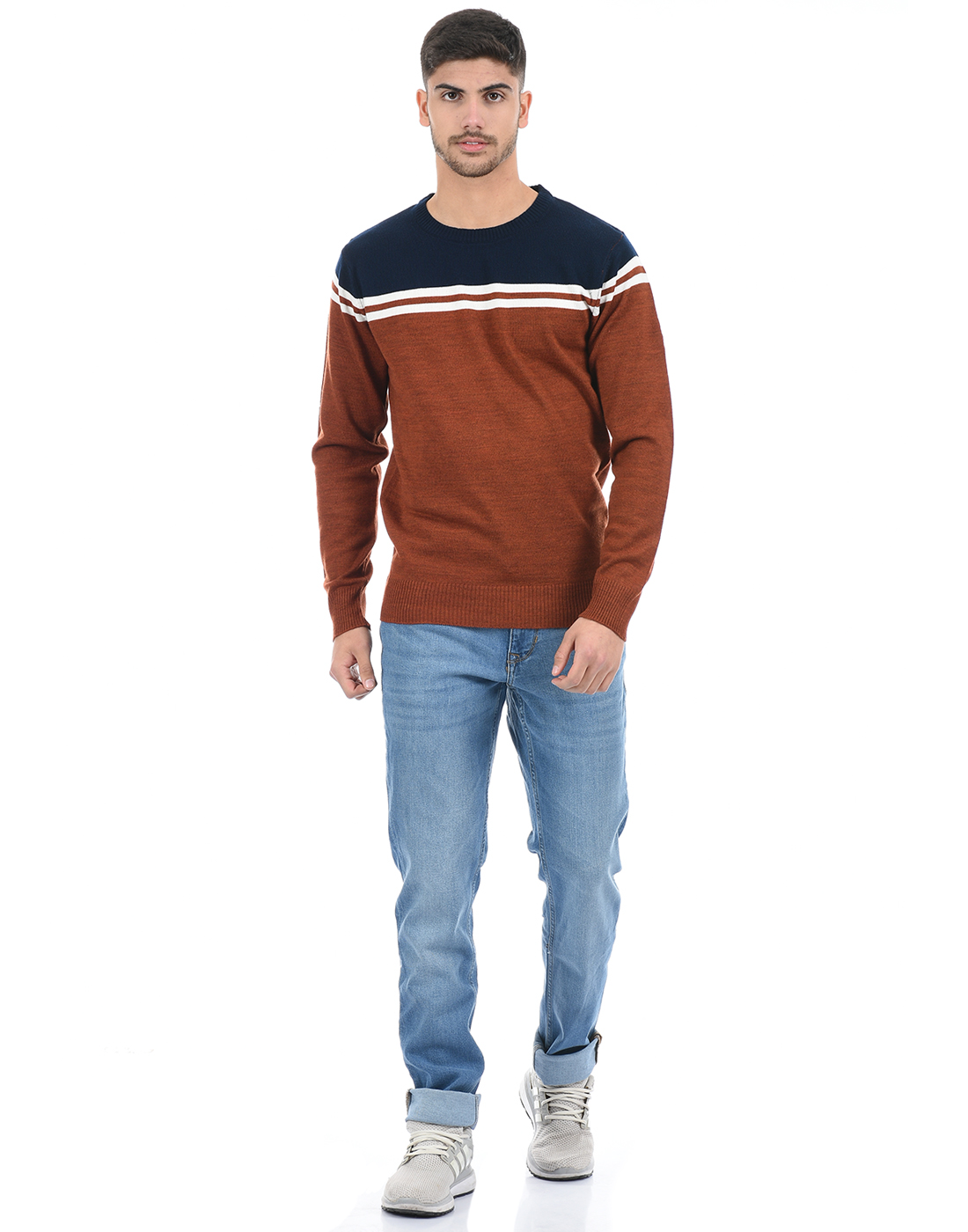 Porto Bello Men Color Block Brown Sweater
