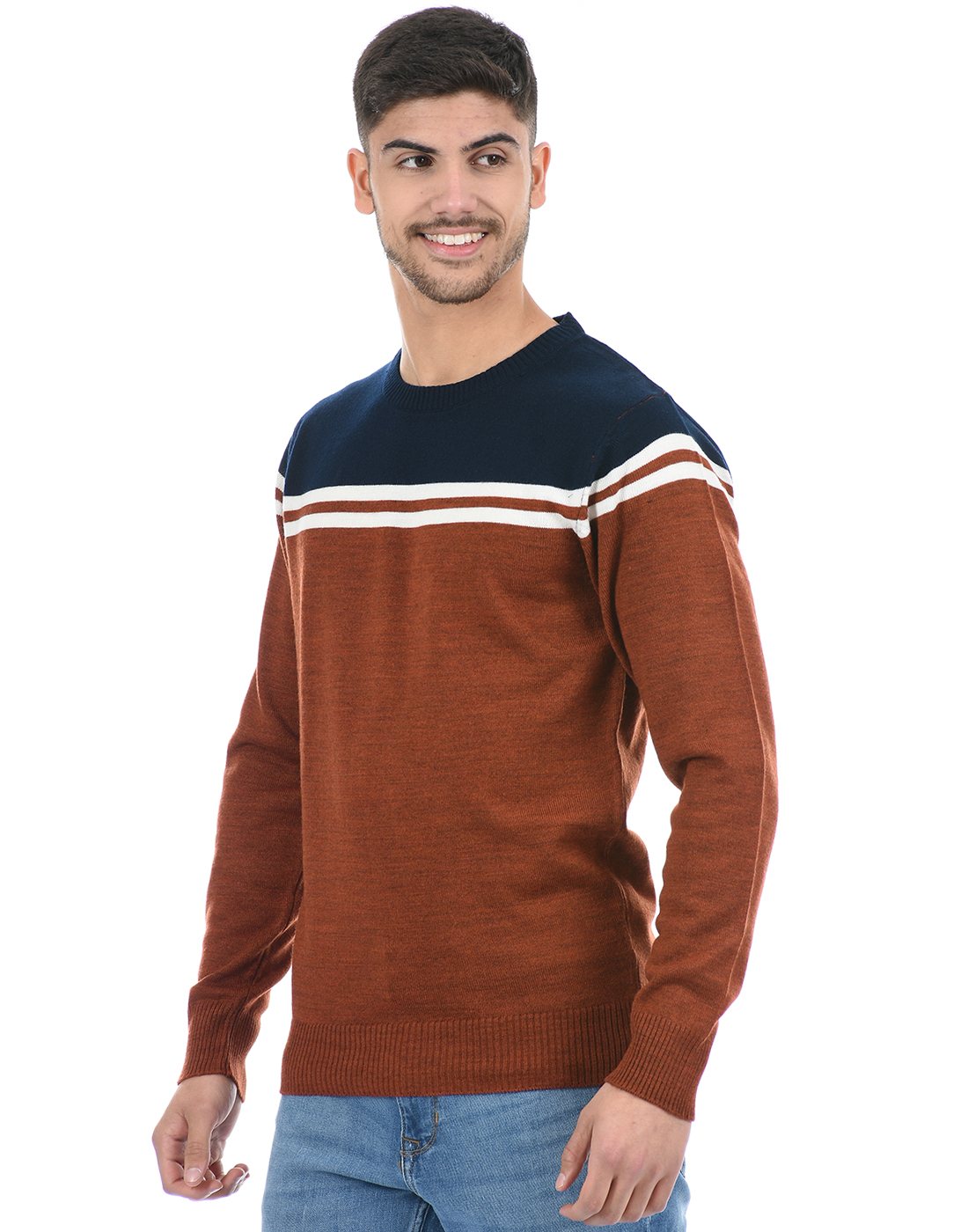 Porto Bello Men Color Block Brown Sweater