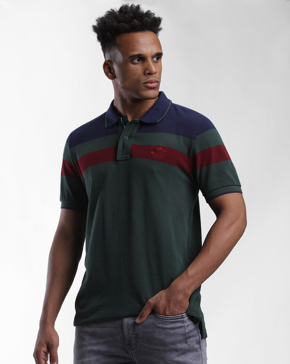 Starter Men Color Block Green T-Shirt