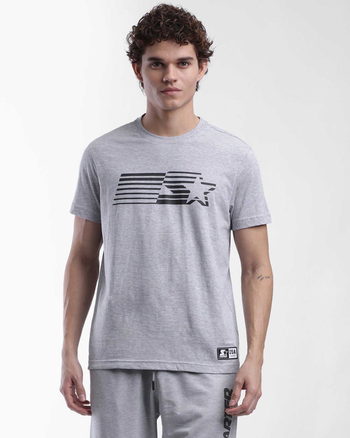Starter Men Printed Grey T-Shirt