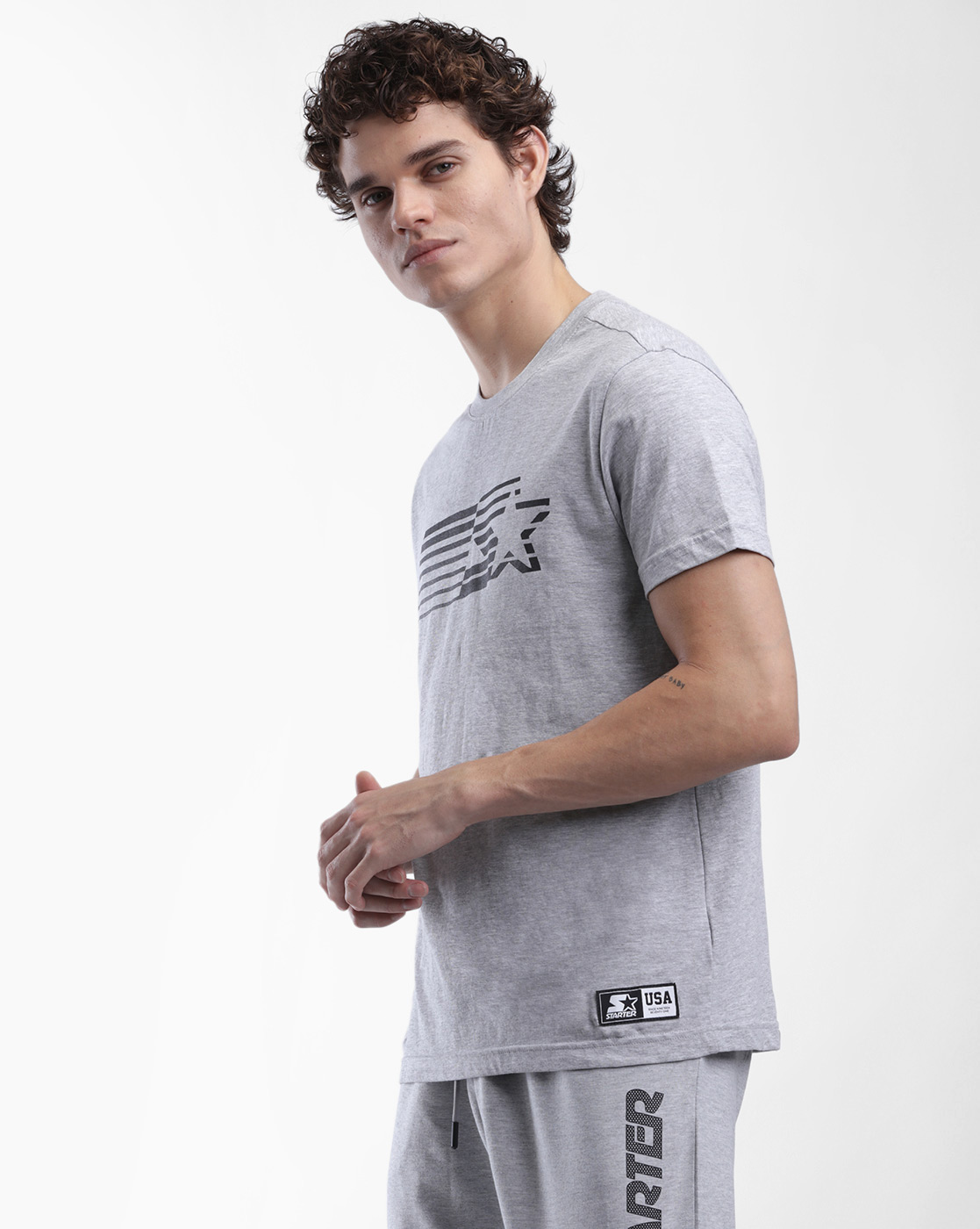 Starter Men Printed Grey T-Shirt