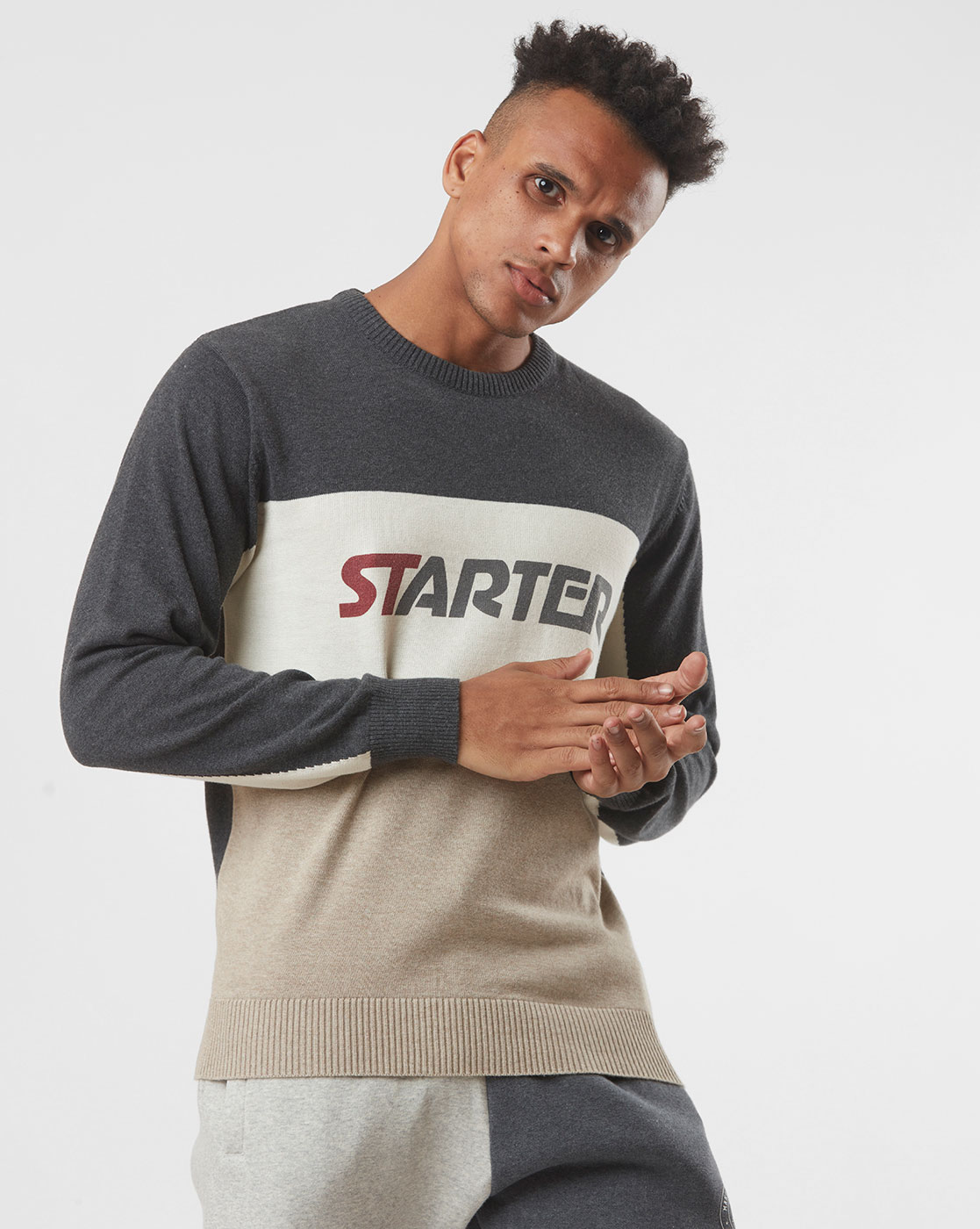 Starter Men Color Block Beige Sweater